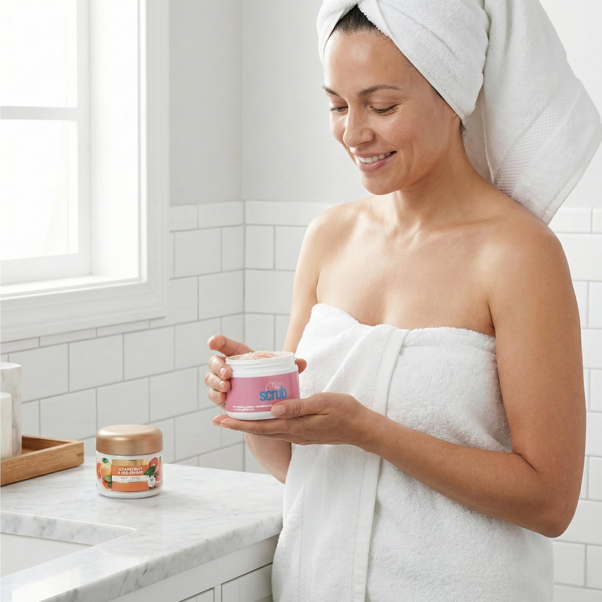 Naturally Inspired Himalayan Pink Body Scrub And Grapefruit Red Ginger Cream Duo, Sugar Scrub Body Exfoliator Set For Smooth, Nourished, Hydrated Skin