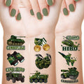 144 Sheets Military Camouflage Tattoo Camouflage Army Party Favors Supplies Military Camo Tank Helicopter Fake Tattoos Stickers Army Birthday Party Decorations for Men Boys Kids Adults School Prizes