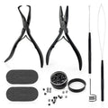 Gomake Microlinks Hair Extensions Kit, Hair Extension Closer and Removal Pliers, Micro Beads Pulling Hook & Microbead Loop Tool, Micro Links Silicone Rings Bead 200PCS(Black)