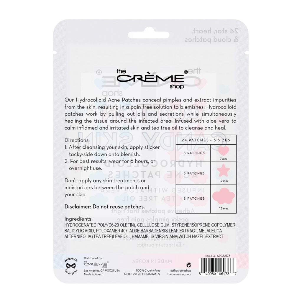 The Crème Shop Cotton Candy Skin Hydrocolloid Acne Patches - Pimple Treatment with Salicylic Acid & Witch Hazel - 3 Sizes, 72 Patches