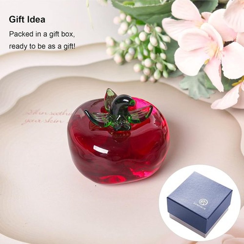 LONGWIN Glass Mini Tomato Figurines - Collectible Crystal Fruit Decor for Tabletop Centerpiece