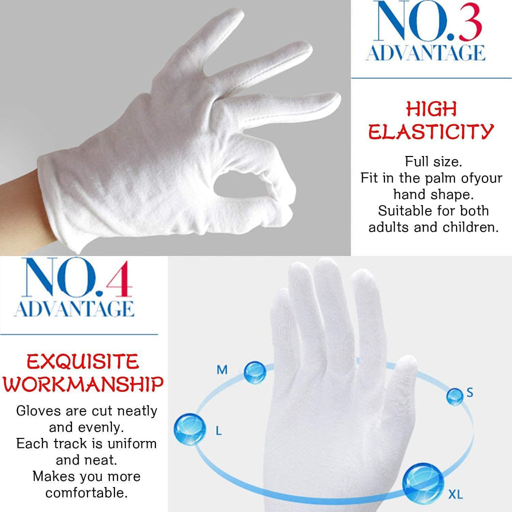 YITIAOYU 24 Pairs Soft White Cotton Gloves for Moisturizing Eczema Sleep Treatment, and Archival Inspection Handling of Coins, Jewelry, Silver, and Costume Artifacts(Large)