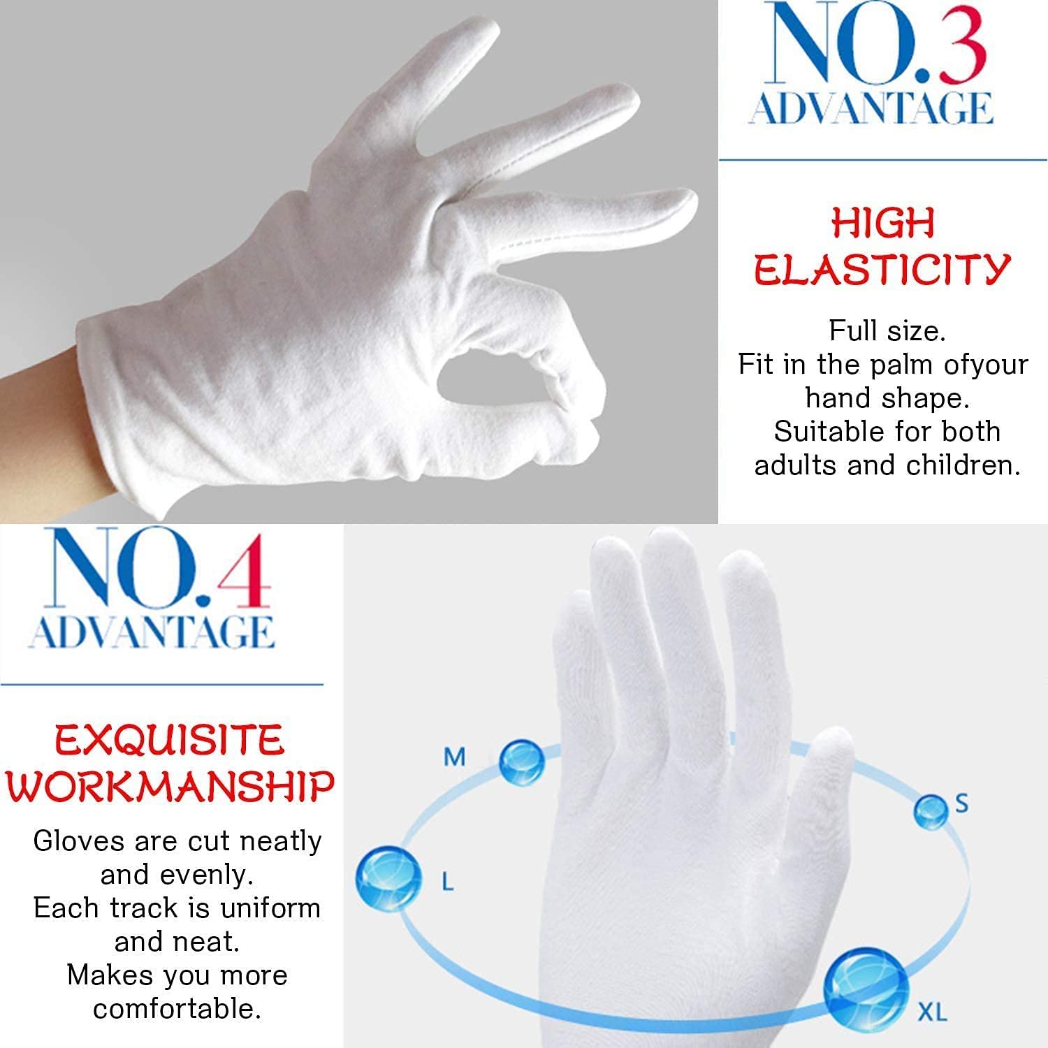 YITIAOYU 24 Pairs Soft White Cotton Gloves for Moisturizing Eczema Sleep Treatment, and Archival Inspection Handling of Coins, Jewelry, Silver, and Costume Artifacts(Large)