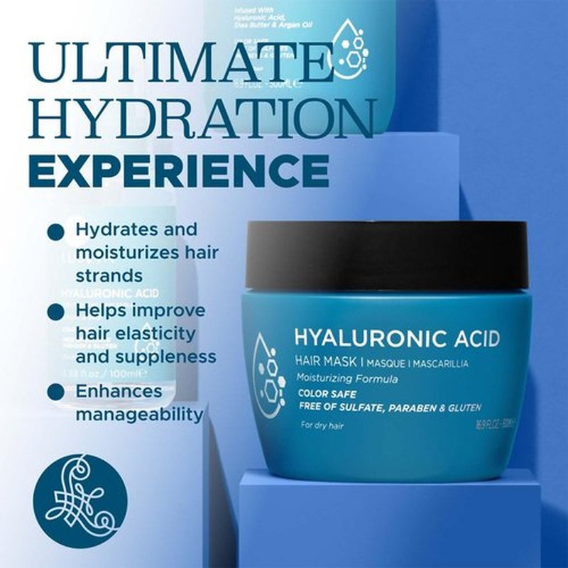 Luseta Hyaluronic Acid Intense Moisture Hair Mask Hydrate Dry Hair Enhance manageability for Men & Women 16.9oz