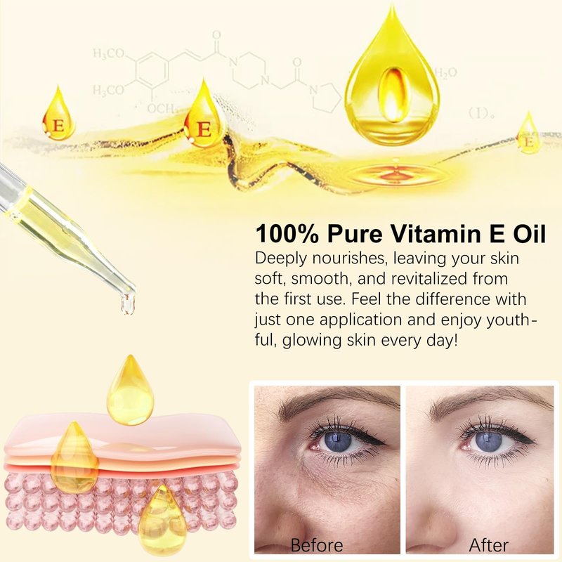 WHLH & WELL-BEING Pure Vitamin E Oil for Skin Face Hair Scars, Moisturizing Dry Skin Winkles Hair and Scalp Pack of 2