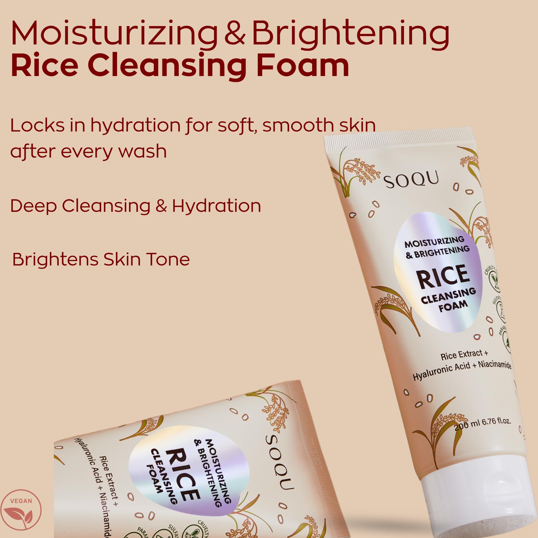 SOQU Watermelon Face Wash with Hyaluronic Acid – Hydrating Foam Cleanser for Fresh, Glowing Skin – Made in Korea – 120ml