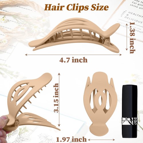 AWAYTR 6Pcs Upgrade Large Flat Hair Claw Clips for Women Girls, 5" Non-slip Duckbill Hair Clips for Long, Thick, Thin Hair, Comfortable for Driving & Lying Down (Matte (Neutral))