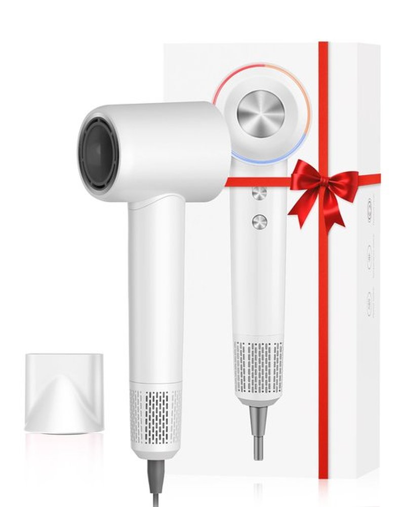 Nuueo Ionic Hair Dryer, 150,000 RPM High-Speed Professional Blow Dryer for Fast Drying, 500M Negative Ions & Thermo-Control, Magnetic Nozzle, Low Noise & Lightweight for Home and Travel, White