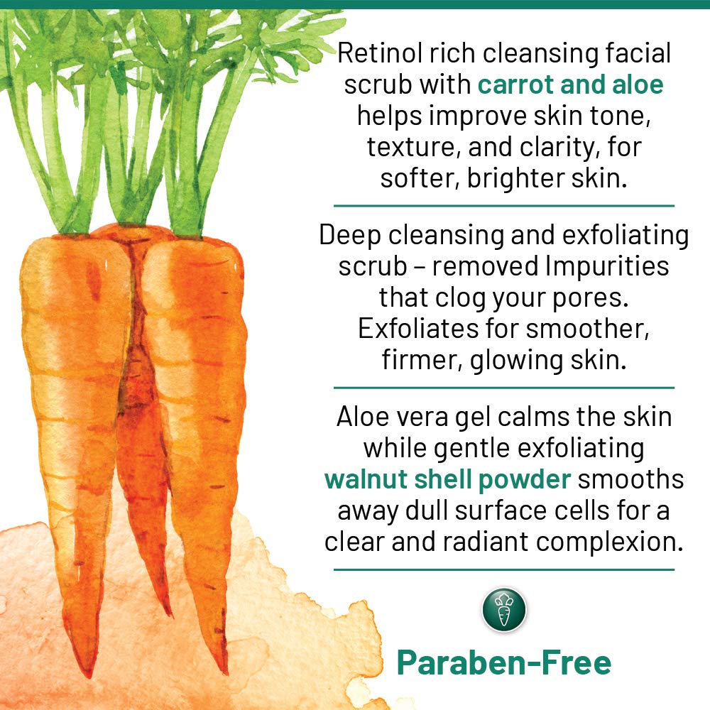 40 Carrots Carrot Aloe Facial Cleansing Facial Scrub - Helps Improve Skin Tone & Texture | Get Softer Radiant Looking Skin | Made in USA, Paraben & Cruelty Free (3oz)
