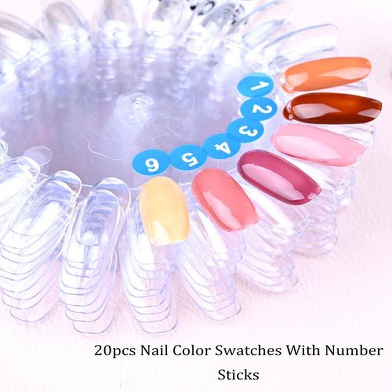 20Pcs Nail Swatches Wheels Plastic Nail Polish Swatch, Nail Display Color Sample Swatch Wheel for Color Show (400 Tips, with Number Stickers)