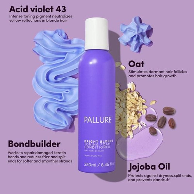 Pallure Bright Blonde Hair Toning Foam Conditioner - Reduces Brassiness & Yellow Tones | Vegan, 250 ml