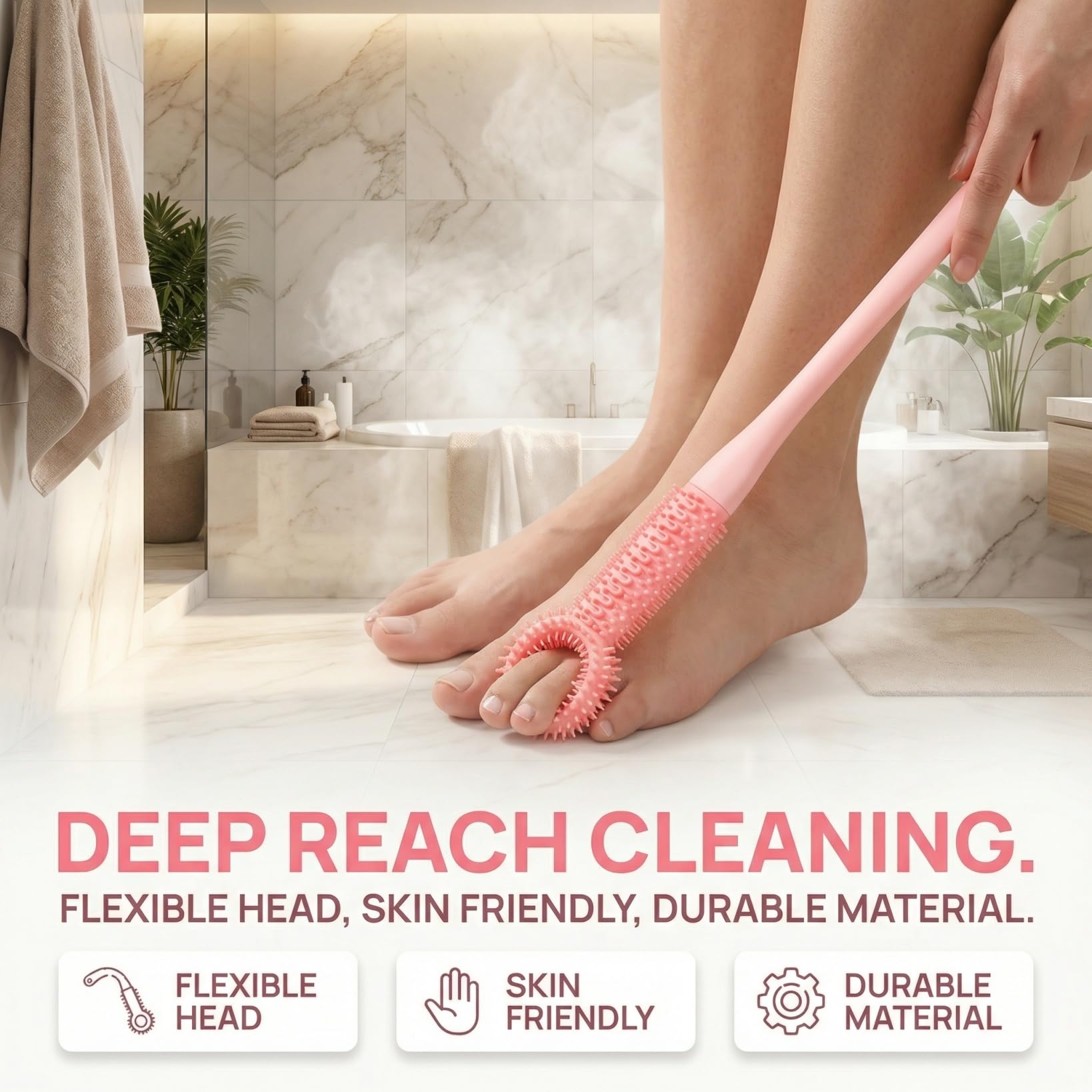 Didiseaon 4pcs Toe Gap Cleaning Brush, Foot Brush for Shower with Long Handle Soft Bristles Foot Scrubber Set for Home Feet Cleaning