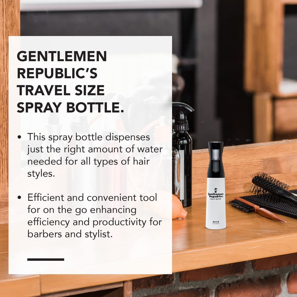 Gentlemen Republic Mist Spray Bottle - All-Purpose Flairosol Hair Spray Bottle for Efficient & Continuous Mist Coverage - Ideal for Barbers and Stylists on the Go - Ultra Fine Water Mist, 10oz Bottle