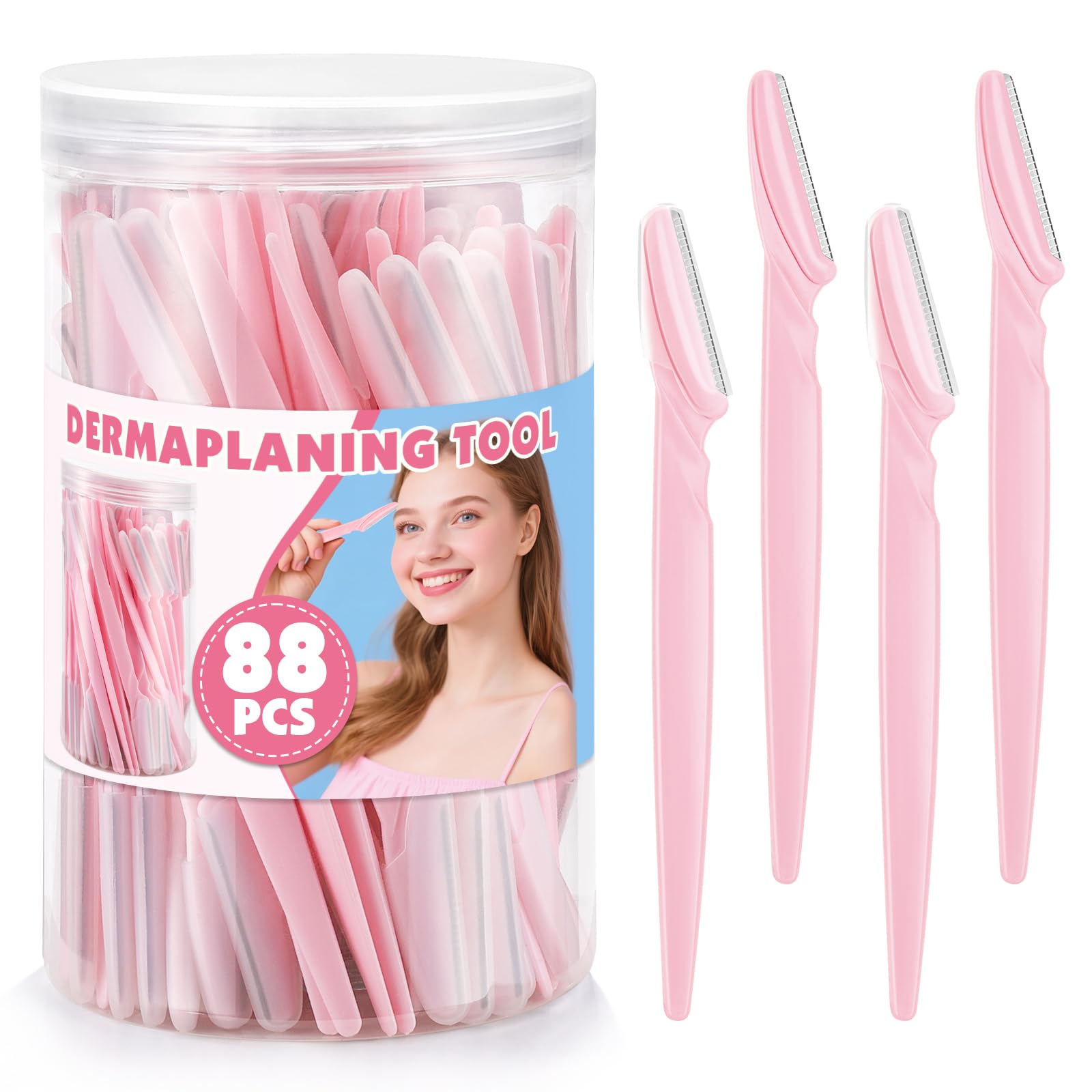 Phyyixs 88 Pcs Dermaplaning Tool & Face Razors for Women in Storage Jar – Blush Petal Style, Eyebrow Razor with Safety Covers, Ideal Self-Care Gifts