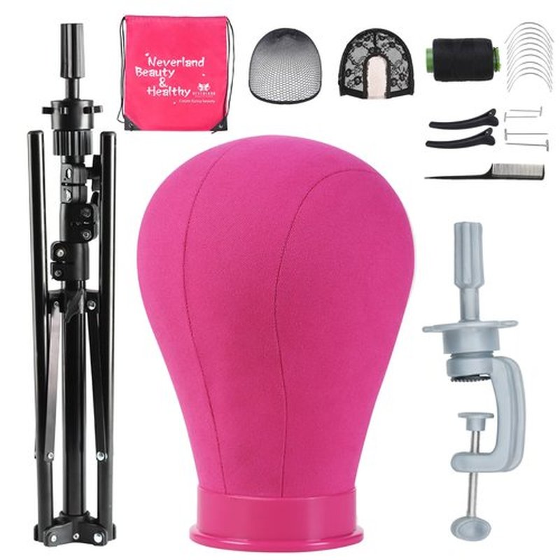 Neverland Beauty & Health 23 Inch Wig Head, Wig Stand Tripod with Head, Wig Head Stand with Mannequin Head for Wigs, Wig Stand with Head, Adjustable Tripod Manikin Head Set for Cosmetology(Rose Red)
