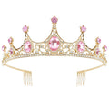 WOVOWOVO Pink Tiaras for Women, Princess Crown Headband with Combs for Women, Elegant Rhinestone Pink Hair Accessories for Bridal Wedding Birthday Halloween Party Prom