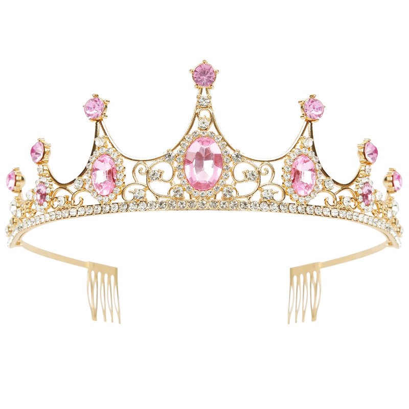 WOVOWOVO Pink Tiaras for Women, Princess Crown Headband with Combs for Women, Elegant Rhinestone Pink Hair Accessories for Bridal Wedding Birthday Halloween Party Prom