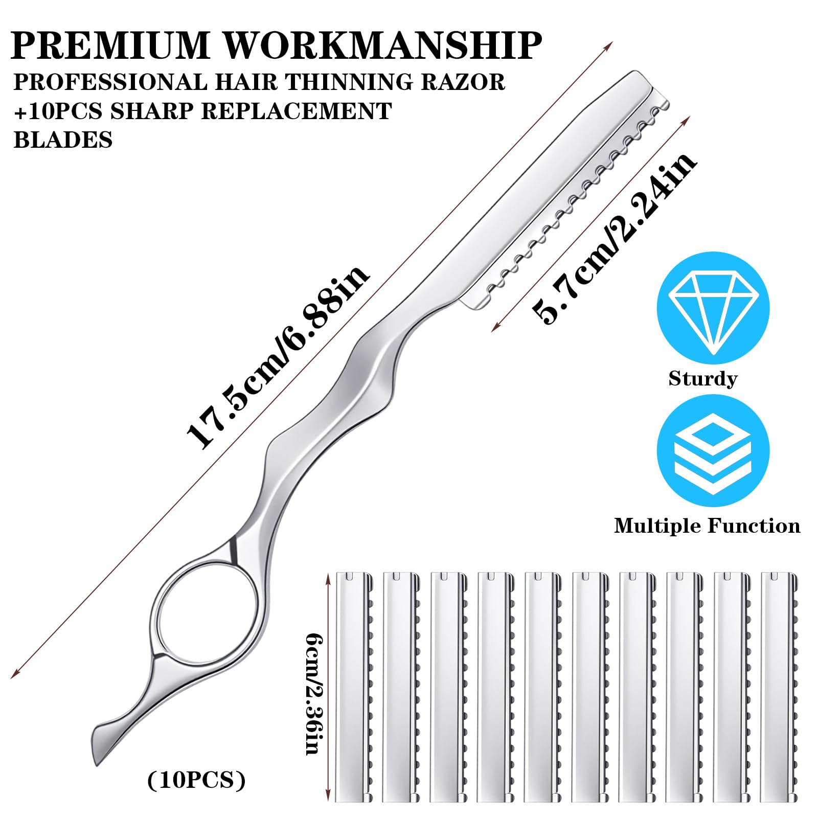 Ptwola 11 Pcs Hair Thinning Styling Razors Hair Styling Razor with Replacement Blades Stainless Steel Professional Texturizing Cutting Razor Kit for Salon and Home
