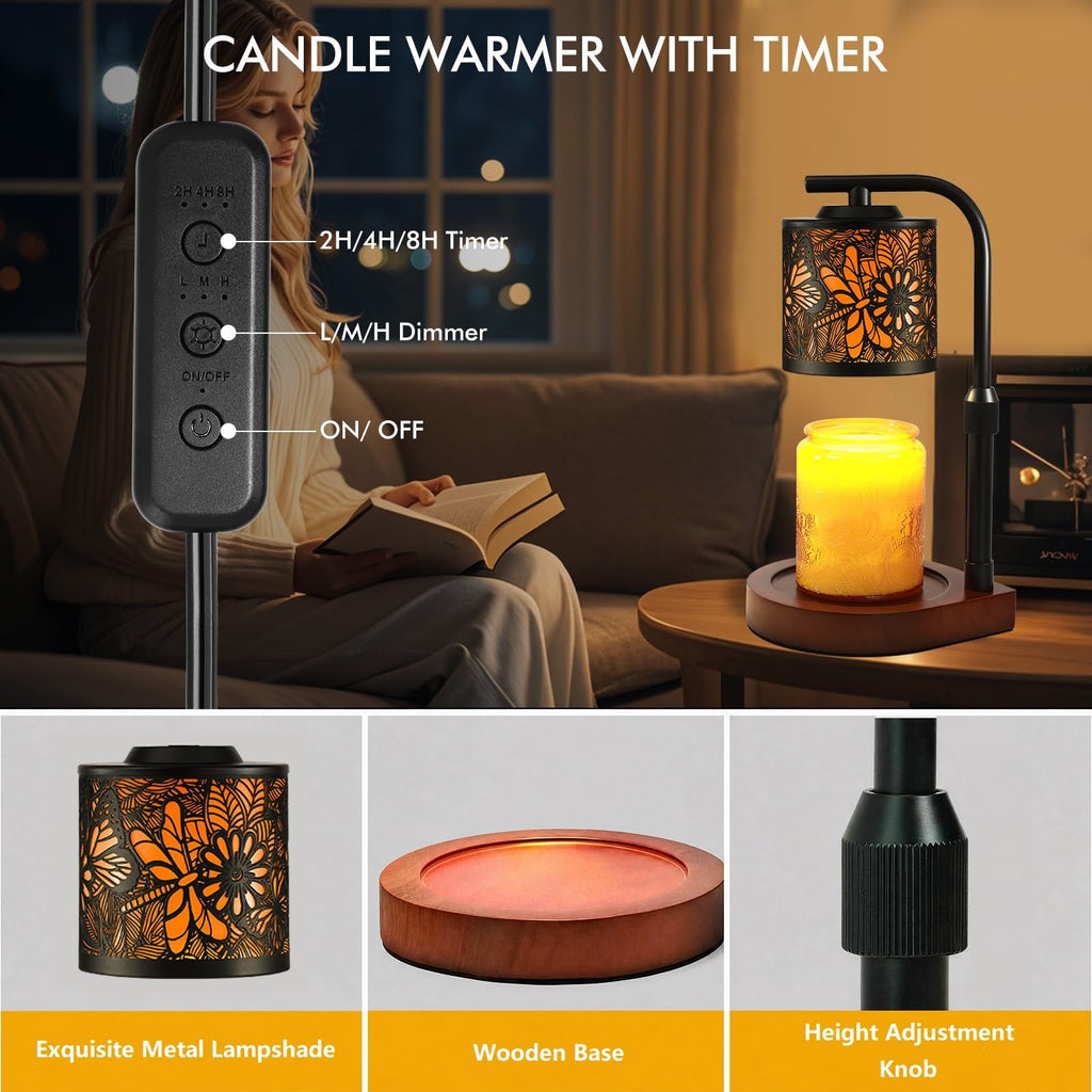 Maromamix Candle Warmer Lamp with Timer & Dimmer- Electric Wax Melt Warmer with Adjustable Height for Scented Candles, Home Décor Fragrance and House Warming Birthday Gifts for Women Mom