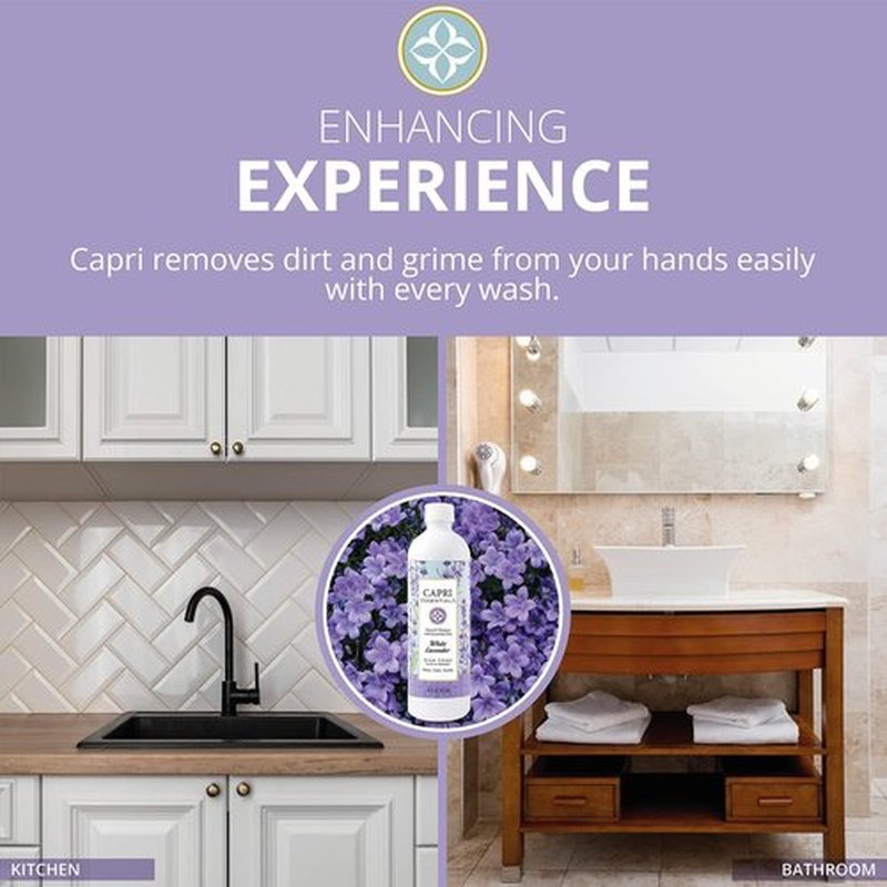 CAPRI ESSENTIALS Hand Soap Liquid, Natural Household Cleaning Supplies, Gentle Plant Based Aromatic Hand Wash, Blend of Essential Oils, Removes Dirt & Grime, White Lavender Scent, 16 FL Oz (2 Pack)