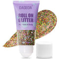 DAGEDA Mardi Gras Roll-on Body Glitter,Holographic Face Hair Glitter Gel for Mardi Gras Accessories,Green Purple Gold Sequins Body Shimmer Makeup Carnival Outfits Accessories for Women 50ml
