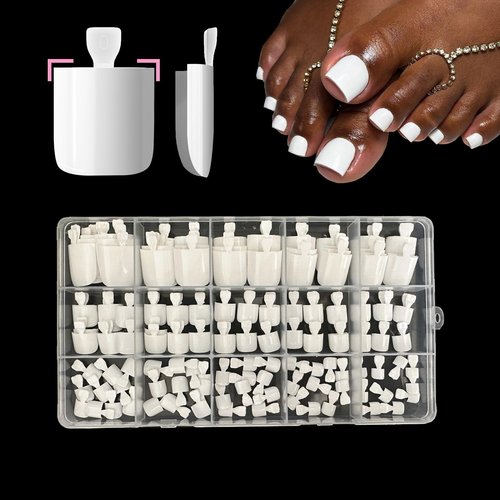 Swritatsk White Toe Nail Press Ons, Press On Toenails for Women, 150pcs White Toe Press On Nails tips, Fake Toenails Acrylic Toe Nail Tips Short Square False Toenails Artificial DIY 15 Sizes