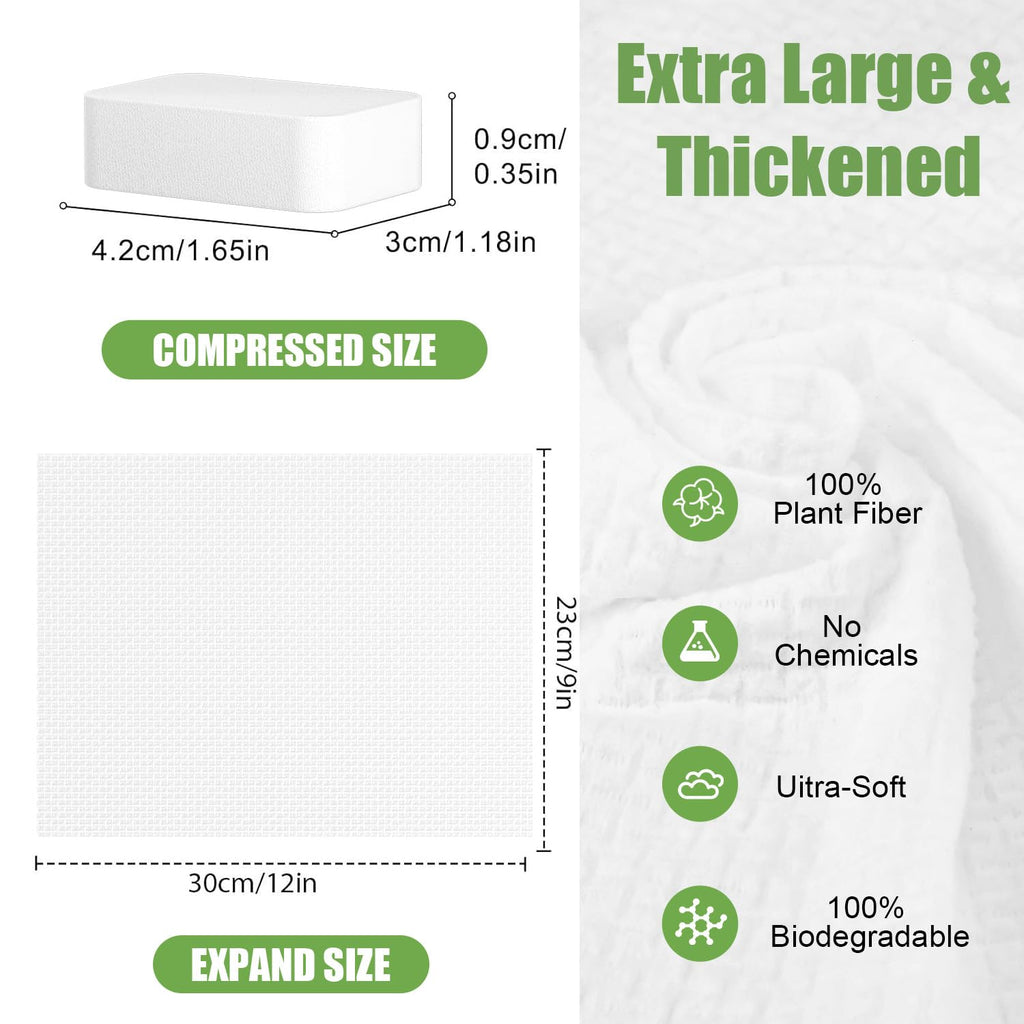 fancyou Disposable Face Towel Thicken 50 Pack Compressed Towel Tablets Reusable, Mini Disposable Facial Washcloths Compact Individually Wrapped Clean Towels for Travel Camping Beauty Home Gym (Green)