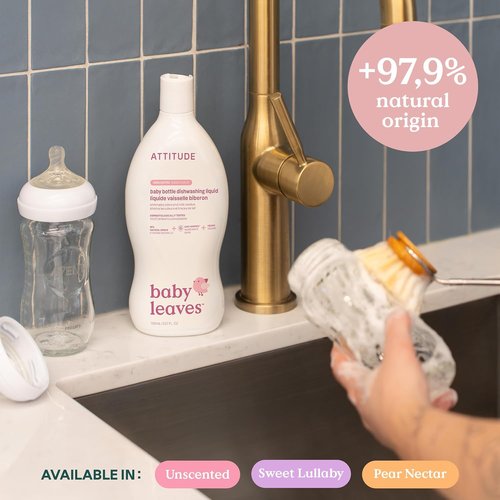 ATTITUDE Baby Bottle & Dish Soap - EWG Verified, Dye-Free Cleaner for Milk Residue & Grease, Vegan, Pear Nectar, 23.7 Fl Oz