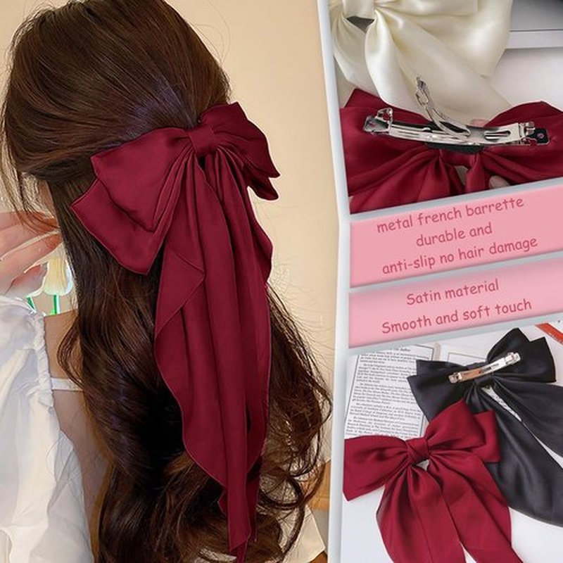 Mlurcu Hair Bows for Women Girls 10 Pcs Big Bows Hair Clips Barrettes Silky Satin Ribbon Bows Layered Large Bow French Style Hair Accessories Oversized Christmas Hair Bows for Women Girls