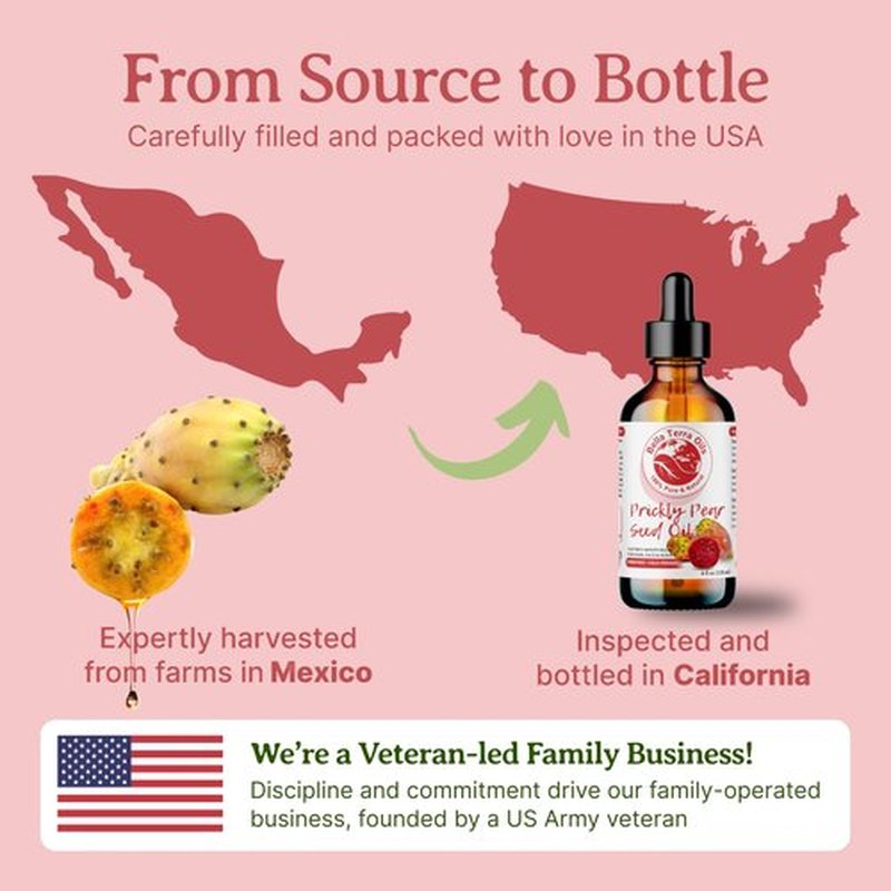 Bella Terra Oils - Prickly Pear Seed Oil 2oz - The Essence of Prickly Pear Cactus, A Haven of Vitamin A & Magnesium, an Elegant Addition to Your Routine