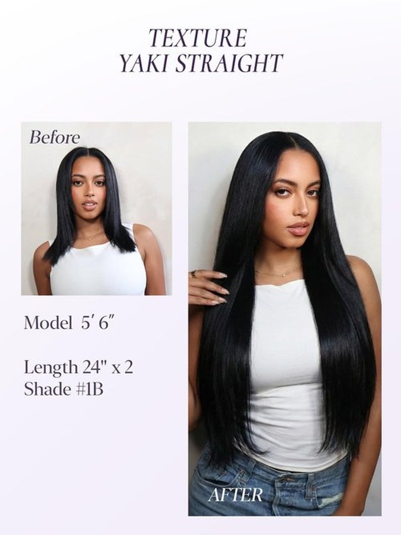 LUVME Clip in Hair Extensions Yaki Straight, Seamless 2 Pack 7PCS 100g, 18 Inch Real Human Hair, Natural Black, Thick Volume for Women Daily Wear & Party