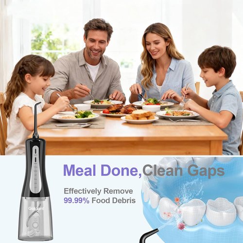 Skiennix 350ML Water Dental Flosser - Portable Cordless Oral Irrigator with 5 Modes | Waterproof & Rechargeable (Black)