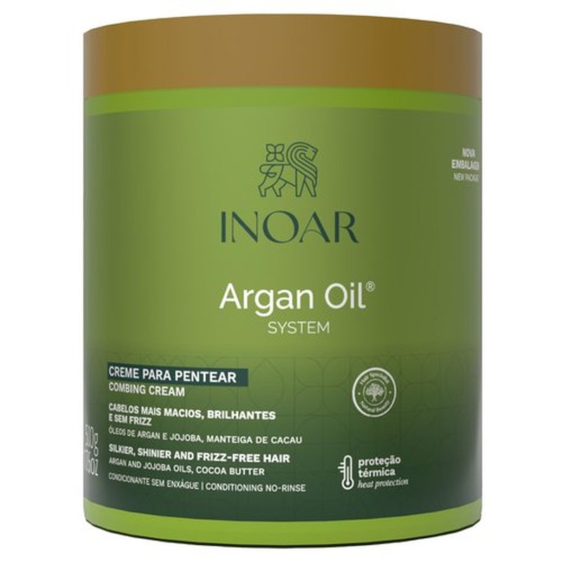 INOAR Argan Oil Combing Cream Creme de Pentear with Jojoba & Cocoa Butter for Deep Hydration & Smoothing, 17.6 Fl Oz