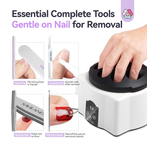 SAVILAND Nail Soaking Bowl: Nail Soaking Bowl & Acetone Nail Polish Remover Gel Nail Polish Remover Machine Gel Polish Removal Electric Soak off Bowl Gel Polish Remover with Cuticle Oil Salon Home