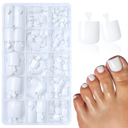 160pc White Press on Toenails Women Fake Toe Nails with Glue Adhesive Tabs, White Fake Toenails Press on Nails Short Square Acrylic Toe Nail Tips False Toenails Feet Artificial Toe Nails Press ons
