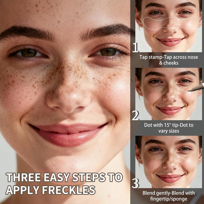 UCANBE Dual-Ended Freckle Pen & Stamp - Waterproof, Long-Lasting Makeup for Faux Freckles (Light Brown & Chestnut)