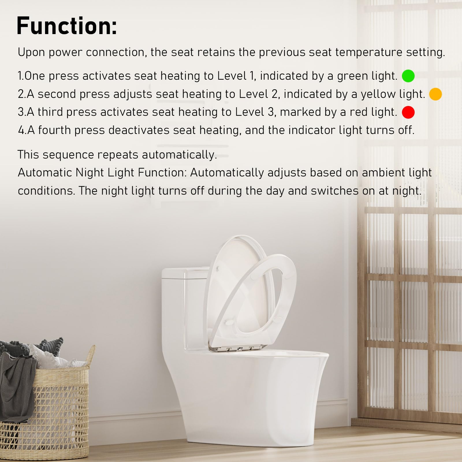 iliD Heated Toilet Seat With Night Light, Electric, 3-Level Temp, Elongated