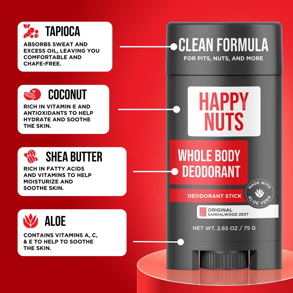 Happy Nuts Whole Body Deodorant for Men - Full Body Odor Control - Ideal for Perfect for Pits, Groin, and More - Powerful & Effective Men's Deodorant (2.65 Ounce (Pack of 1), Original)