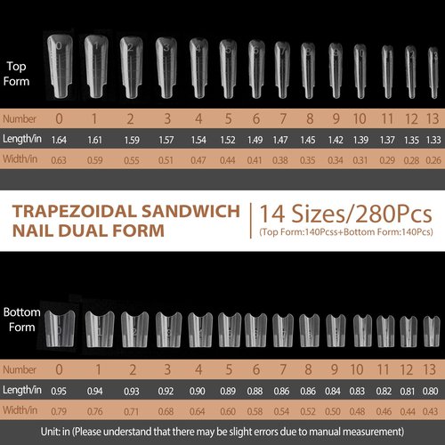 C12rtive Sandwich Nails Dual Forms,280Pcs Reusable Nail Extension Forms with Silicone Polygel Stick,Easy Demolding & Intuitive Operation for DIY & Professional Use