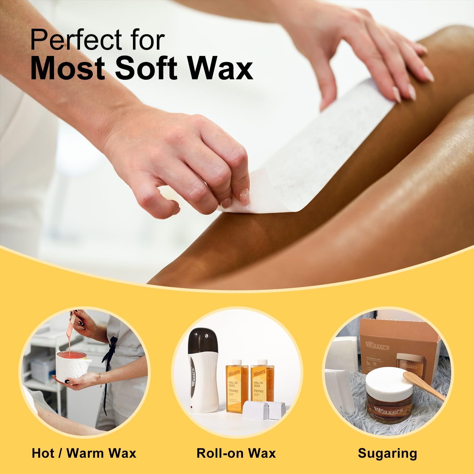 Waxers 100PCS Wax Strips for Hair Removal Non Woven Soft Waxing Paper for Body Face & Bikini Line DIY Size for Women Men at Home & Salon