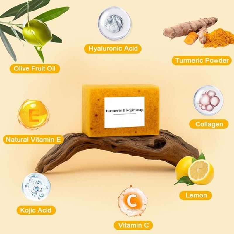 Peehss Turmeric Soap & Turmeric Face Wash Set, Honey Lemon Tumeric Kojic Soap Bar & Facial Cleanser Combo for Face & Body, Evens Skin Tone Deep Cleansing Moisturizing