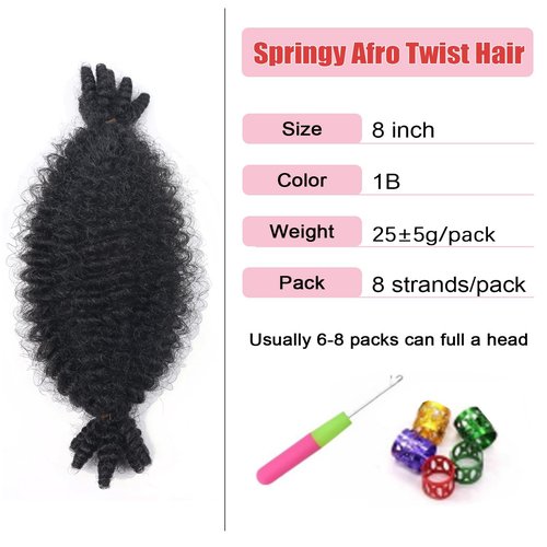8 Inch 7 Packs Springy Afro Twist Hair Marley Twist Braiding Hair Wrapping Hair for Soft Locs Butterfly locs Short Spring Twist Hair for Women (8inch, 1b-7)