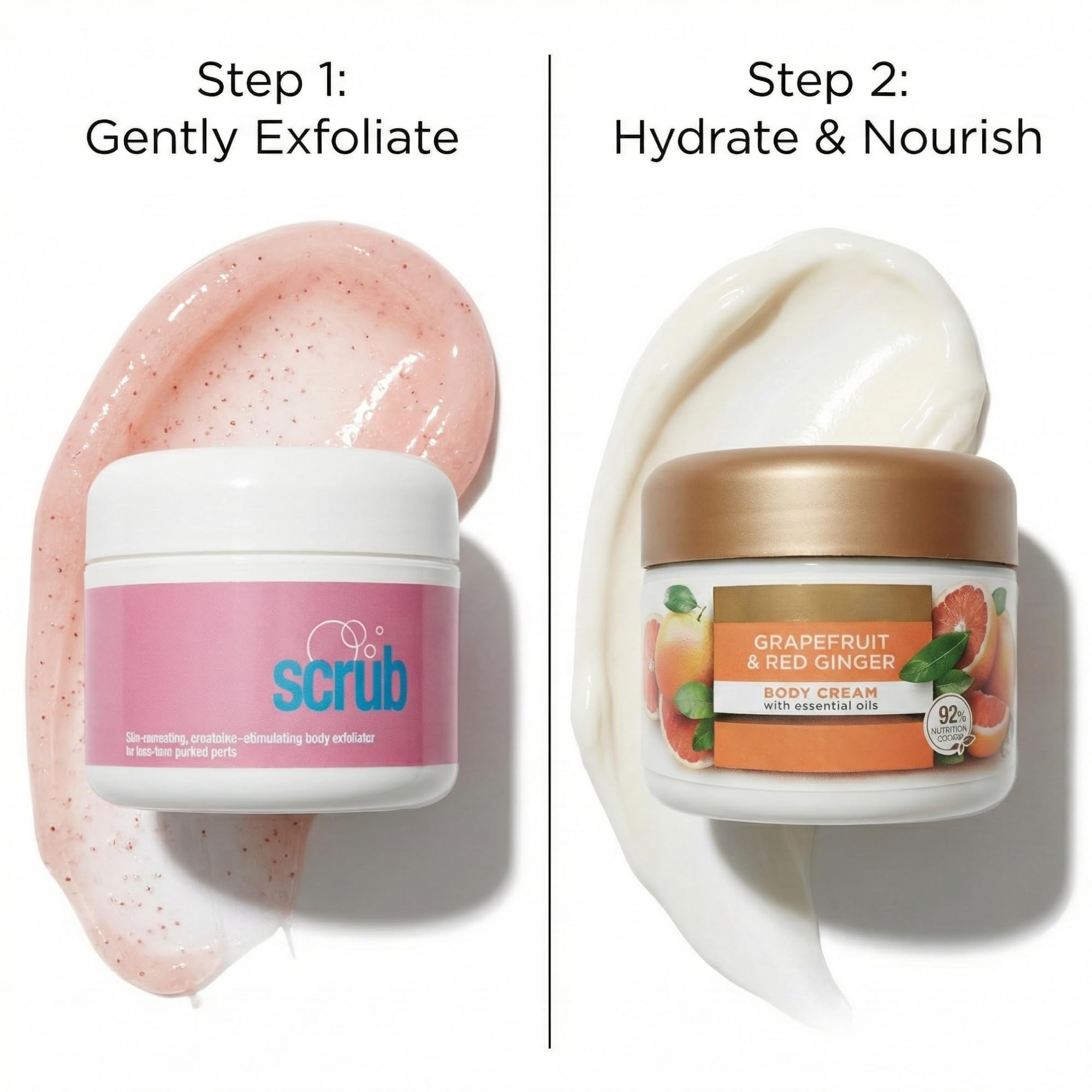 Naturally Inspired Himalayan Pink Body Scrub And Grapefruit Red Ginger Cream Duo, Sugar Scrub Body Exfoliator Set For Smooth, Nourished, Hydrated Skin