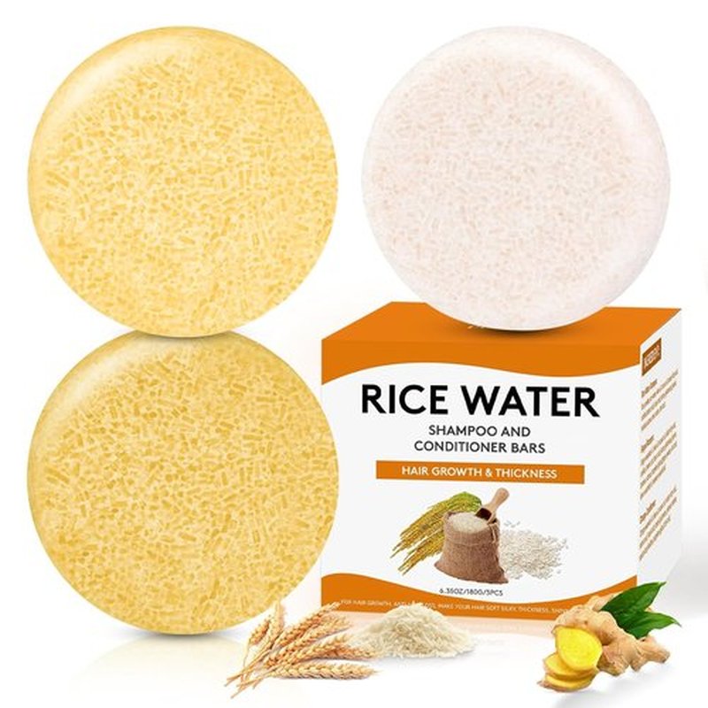 Skiennix Rice Water Shampoo & Conditioner Bar - Strengthens Hair Growth | Ginger Infused, pH Balanced, Paraben & Silicone Free