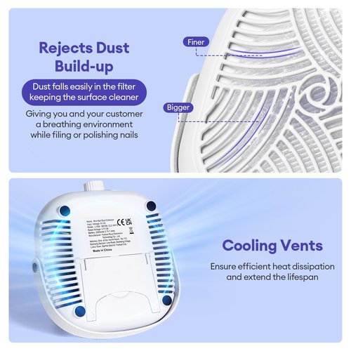 Cordless Nail Dust Collector for Acrylic: Small Quiet Rechargeable Vacuum Nail Tech Fan Standing Design for Nail Art - 600Pa Dust Collector for Nail Low Noise Salon Home Use