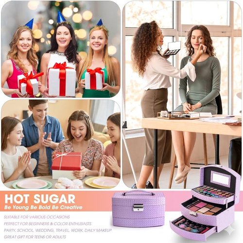 Hot Sugar Girls Makeup Kit for Birthday Gift, All in One Makeup Set for Women Full Kit, Christmas Beauty Set for Teens 14-16 Includes Real Cosmetics (Purple)