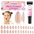 Plauva 26 Pieces Press on Nails for Kids, Children Purple French Tip Daisy Flowers Fake Nail for Kids Teenager Girls 8-12 Years Press on Nails with Nail Glue