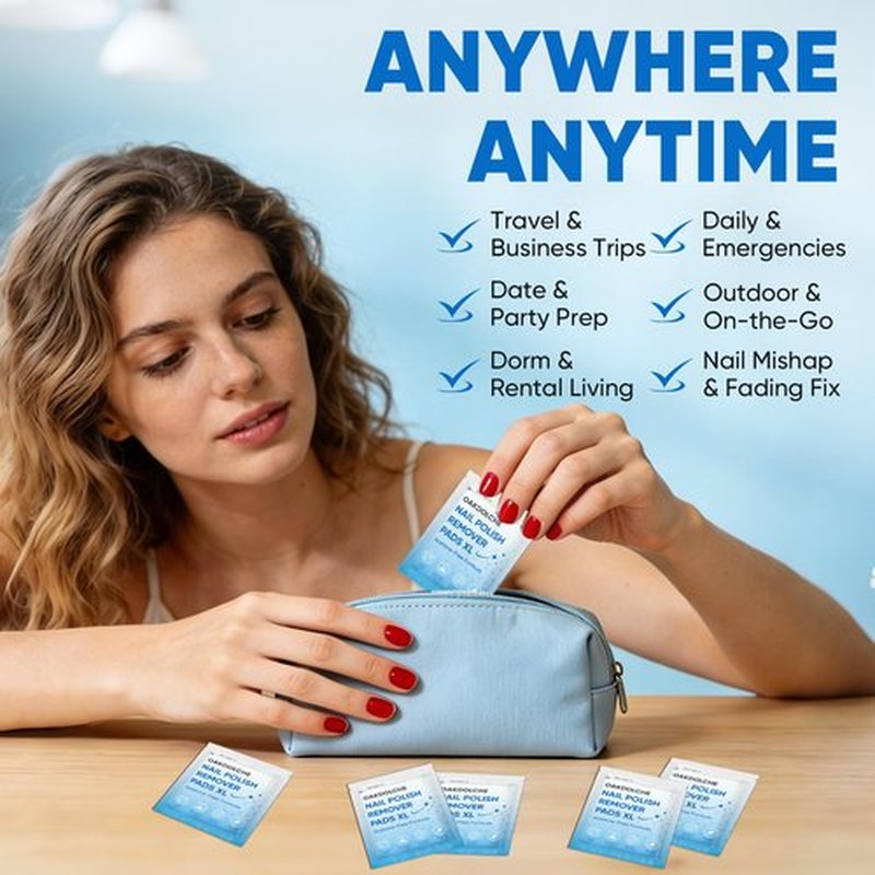 OAKDOLCHE Extra Large Nail Polish Remover Pads(12×12cm), Acetone-free Nail Polish Remover Wipes, Easily & Quickly, Professional Individually Wrapped Wet Wipes for Home & Salon Supplies, 80 PCS