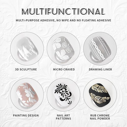 U-Shinein Sculpture Painting Nail Gel with Chrome Nail Powder 3D Black and White Painting Carved Nail Gel Metallic Mirror Effect Creative Molding Gel for DIY Nail Manicure Soak Off UV LED