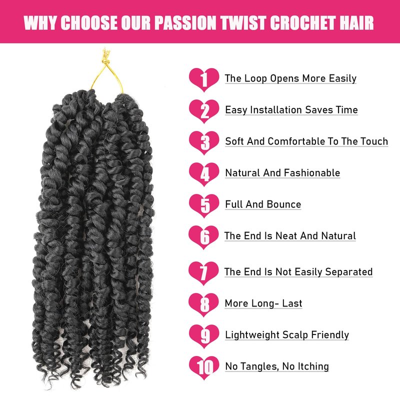 Zoewan Passion Twist Crochet Hair 10 Inch 6 Packs Pre-Twisted, Pre-Looped, Wavy, Curly, Short Bohemian Crochet Braids Hair for Black Women, Kids & Girls (10 Inch,1B)